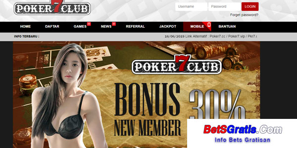 Poker7 - Bonus new member 30%