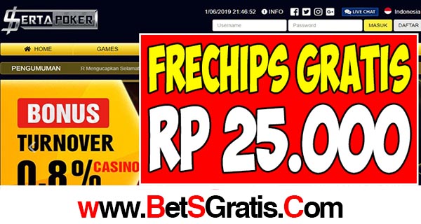 Agen Poker Indonesia Sertapoker sedang mengadakan promo bagi- bagi Freechip Gratis sebesar Rp 25.000 tanpa harus melakukan deposit.