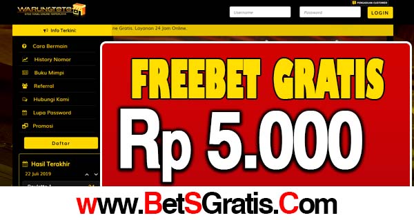 WarungToto.com Freebet Gratis Rp 5.000 Tanpa Deposit