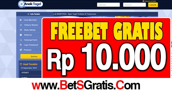 AnakTogel Freebet Gratis 10.000 Tanpa Deposit