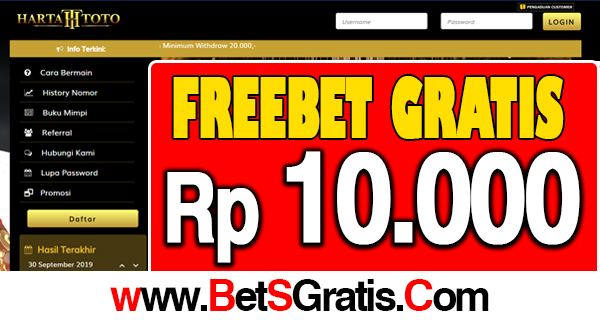 HartaToto Freebet Gratis Rp 10.000 Tanpa Deposit