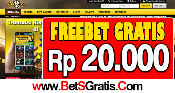 IDRPlay Freebet Gratis Rp 20.000 Tanpa Deposit