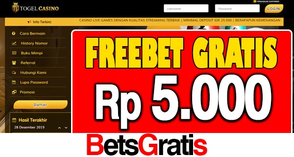 TogelCasino Freechip Gratis Rp 5.000 Tanpa Deposit