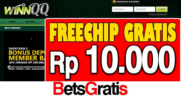 WinnQQ Freechip Gratis Rp 10.000 Tanpa Deposit