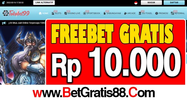 TokoBet99 Freebet Gratis Rp 10.000 Tanpa Deposit